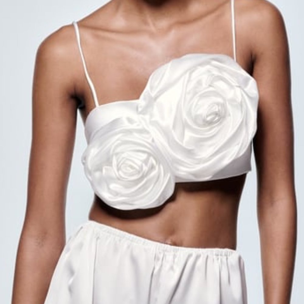 Zara Floral Applique White Top